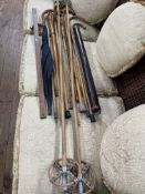 Collection of walking canes, umbrella, rulers, etc.