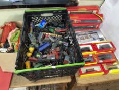 Collection of model trains, Action Men figures, boxed Hornby carriages, etc.