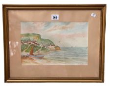 R Mason, Coastal Scene, watercolour, signed lower right, 19cm by 29.5cm, in gilt glazed frame.