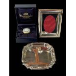 Silver pin tray, picture frame and Crummels pill box (3).