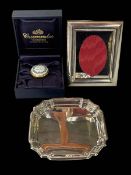 Silver pin tray, picture frame and Crummels pill box (3).