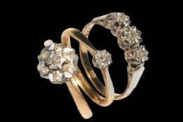 Two 18 carat and one 9 carat yellow gold and diamond set rings.