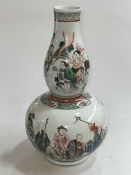 Large Chinese double gourd vase decorated with figures in landscape, Qing Dynasty,