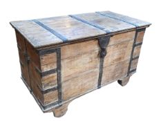 Large iron bound hardwood trunk, 80cm by 128cm by 67cm.