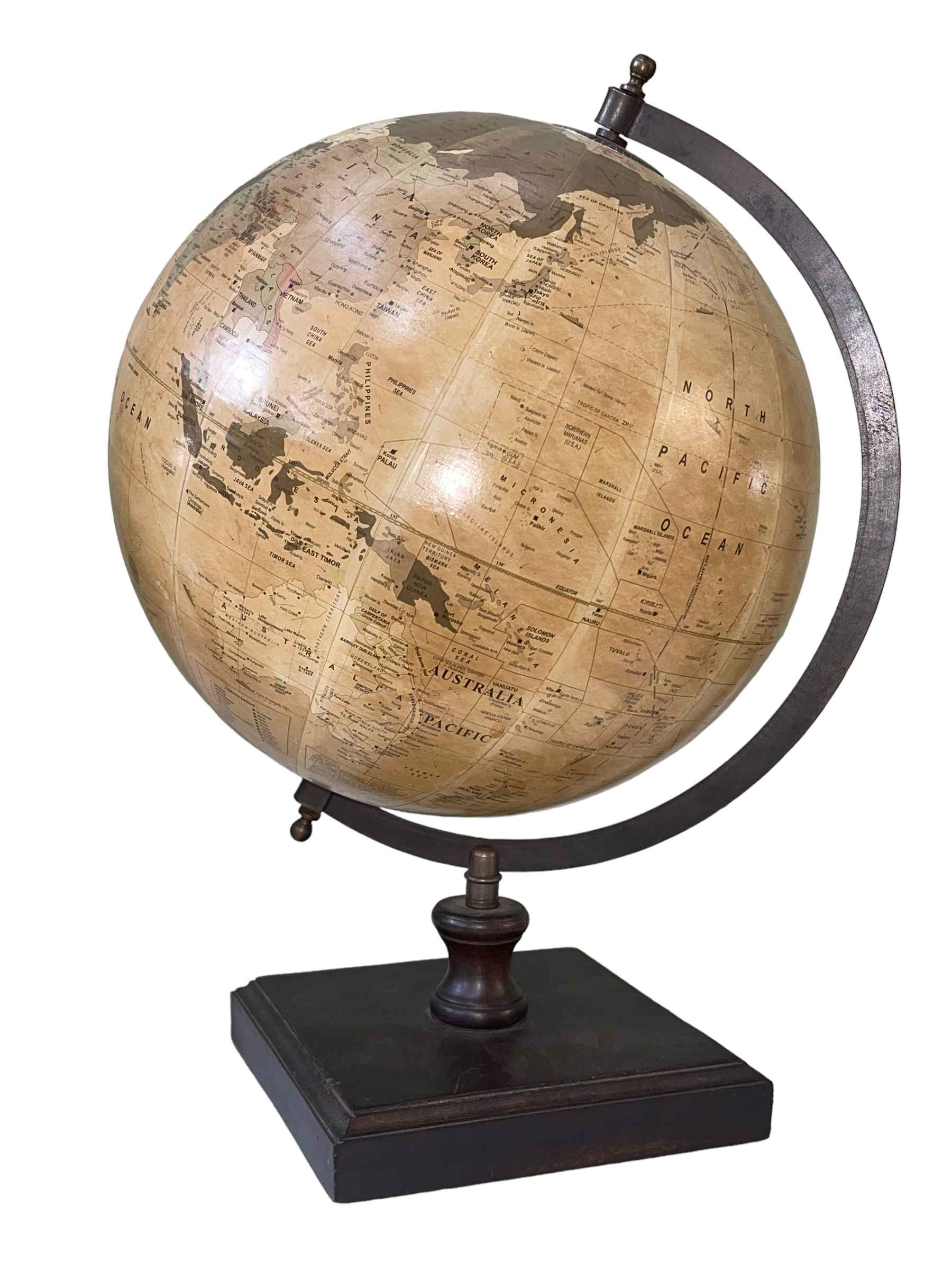 Terrestrial globe on stand, 46cm high.