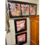 P Cope, three framed sets of contemporary artwork, largest 62cm by 140cm.