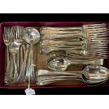 Collection of George III and later beaded Old English pattern flatware bearing crests and initials,