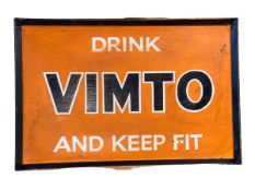 Framed sign marked Vimto, 46cm by 31cm.