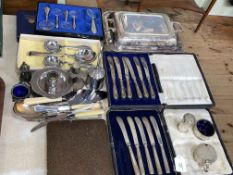 Silver cruet, EP cased cutlery, EP tureen, Wedgwood Jasperware, etc.