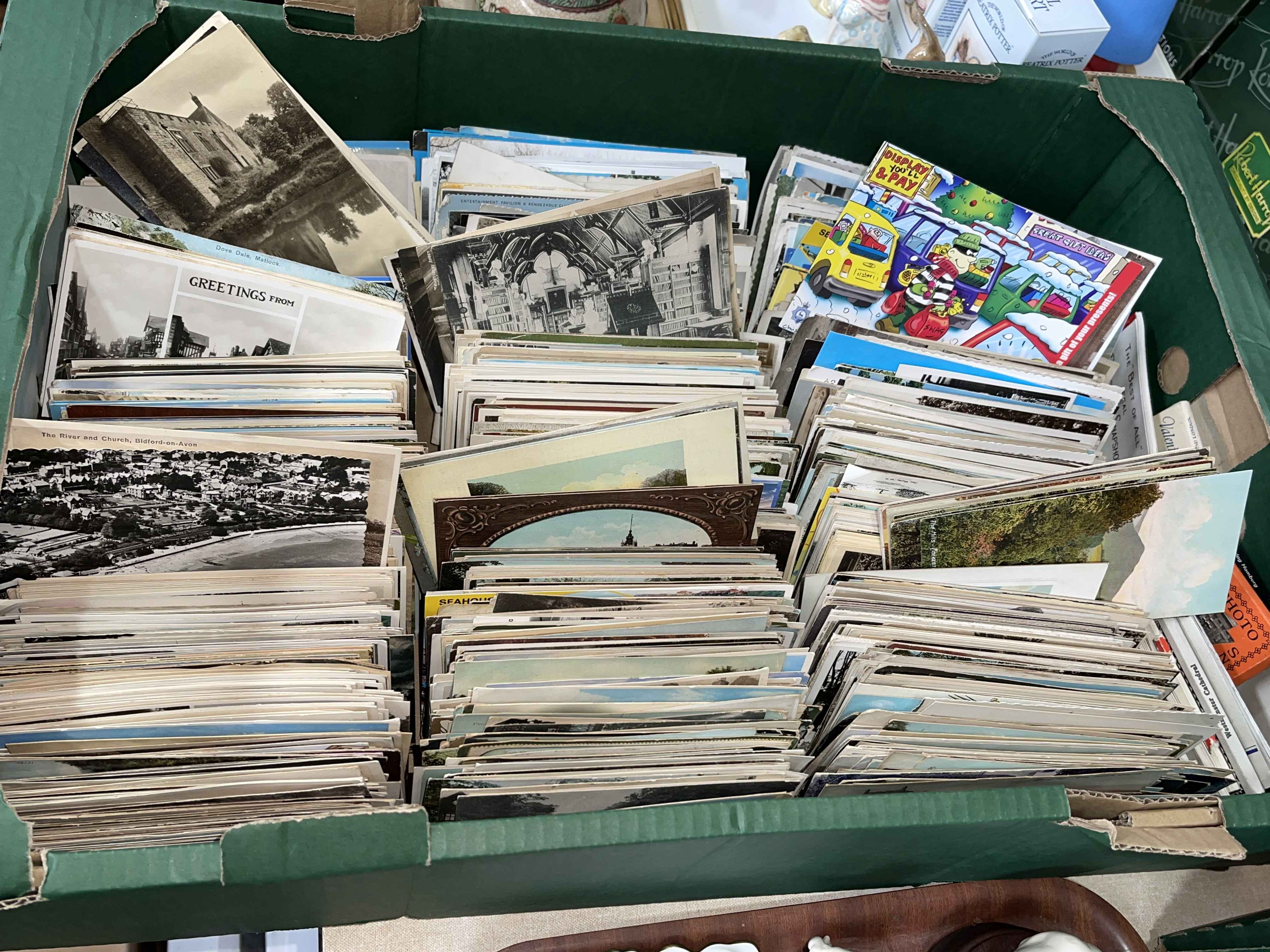 Tray box of old postcards including Yorkshire, etc.