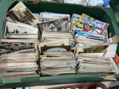 Tray box of old postcards including Yorkshire, etc.