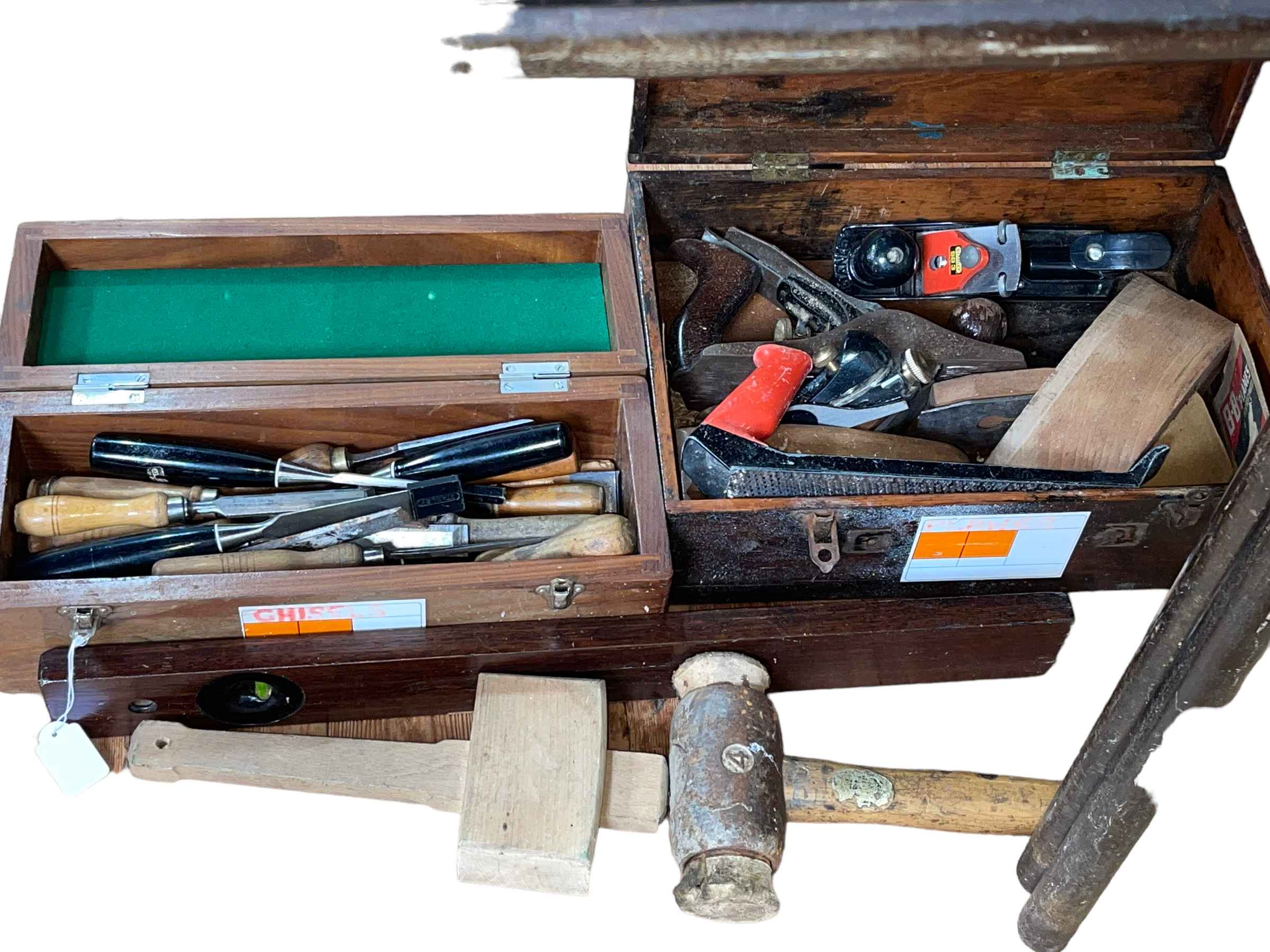 Collection of vintage tools including planes, chisels, etc including Stanley.