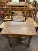 Antique oak gate leg dining table, five country dining chairs including one carver,