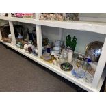 Decorative porcelain, part teawares, glass, figurines, wicker basket, etc.