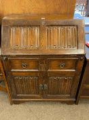 Old Charm oak shelf back dresser and similar linen fold panel bureau (2).