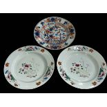 18th Century Imari plate and pair of 18th Century Chinese plates.