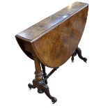 Victorian burr walnut Sutherland table, 70cm by 89cm by 16.5cm (leaves down).