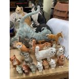 Collection of predominantly cat ornaments including Beswick, Royal Doulton, etc.