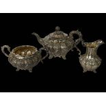 Good early Victorian silver three piece tea set by Joseph & Albert Savory,