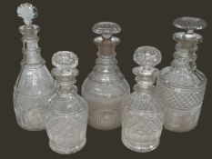 Pair and three other good 19th Century decanters (5).