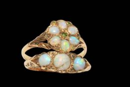 Two 18 carat yellow gold opal rings, sizes Q & O.