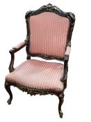 Continental part gilt painted open armchair with serpentine front seat.