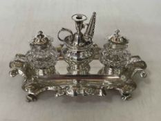 Early Victorian silver inkstand by Barnard Bros, London 1848,