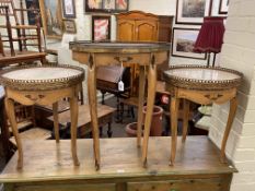 Three Continental marble topped single drawer occasional tables including a pair,