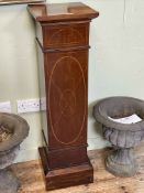 Edwardian inlaid mahogany pedestal, 106cm by 30.5cm by 30.5cm.