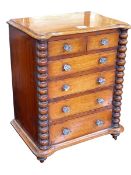 Victorian mahogany apprentice chest of two short above four long drawers with glass handles flanked
