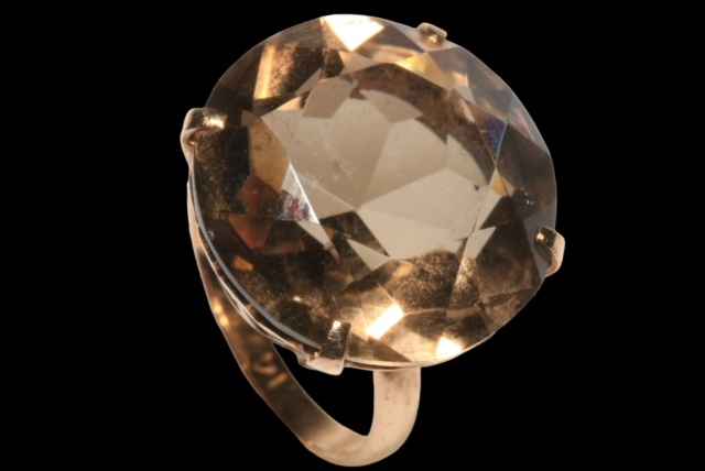 Large brilliant cut smokey quartz ring in claw set 14 carat gold, size K. - Image 2 of 2