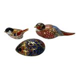 Three Royal Crown Derby paperweights, Mouse and two birds.