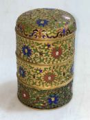 Chinese gilt metal and Cloisonné three tier stacking spice tower.