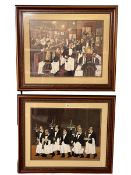 Guy Buffet, Charge of the Flower Bottle Brigade and Life in a Bar, pair framed and glazed prints,