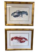 Annabel Fairfax, Blue Lobster & Coral Lobster, pair limited edition prints, both signed,