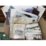 Box of railway locomotive photographs, Shildon ephemera, postcards, etc.