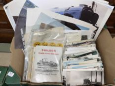 Box of railway locomotive photographs, Shildon ephemera, postcards, etc.