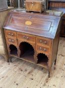 Edwardian inlaid mahogany bureau, the fall front above five drawers with open compartments below,
