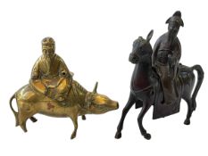 Two small bronze figures with detachable riders, tallest 16cm.