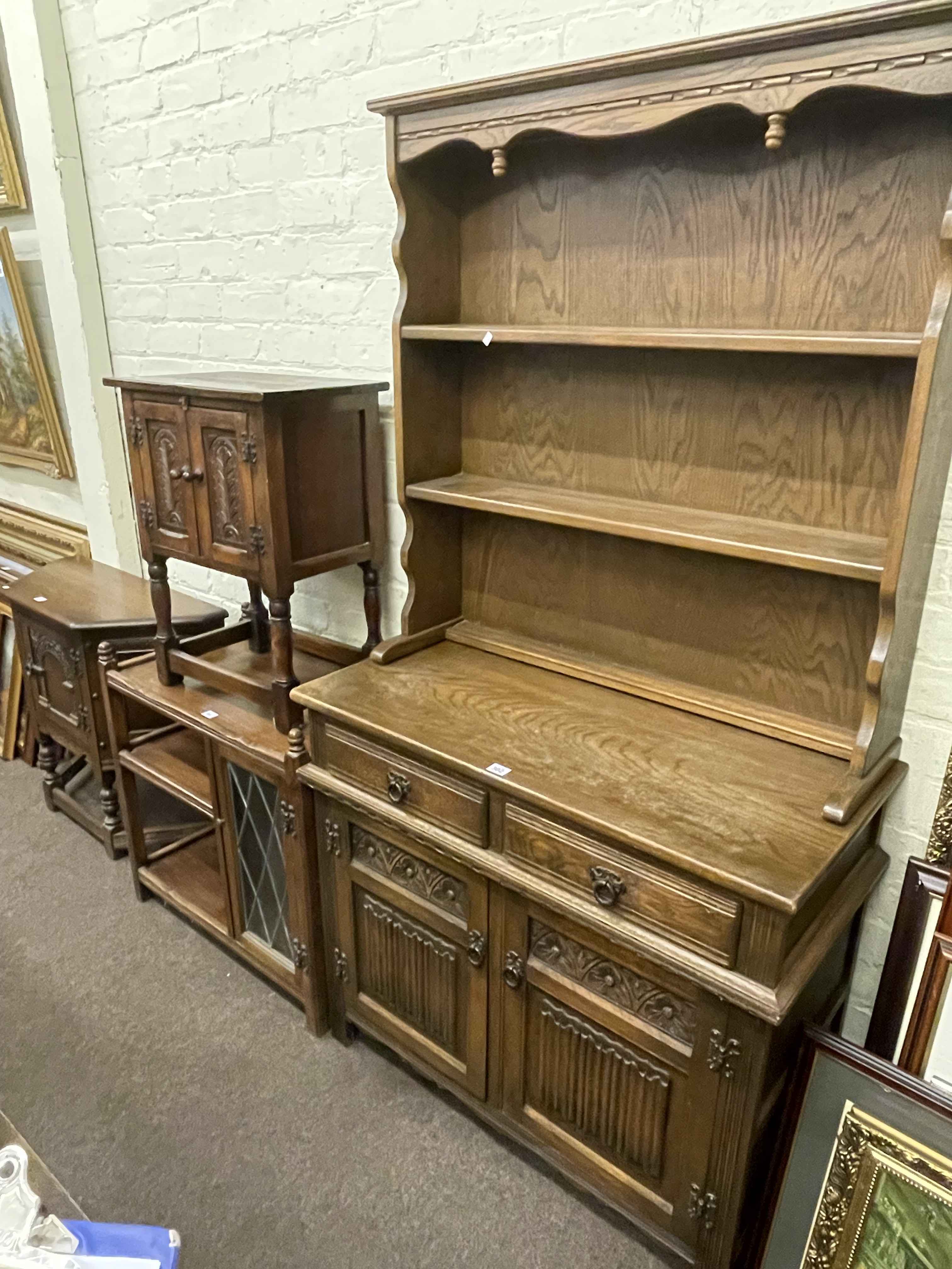 Old Charm shelf back dresser, Old Charm drinks table,