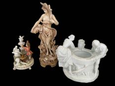 Austrian porcelain water nymph figure, 34cm, Continental figures and well group,