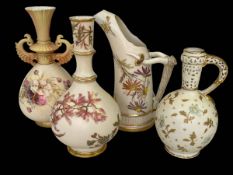Four pieces of Royal Worcester ivory blush wares including tusk jug, 22cm.