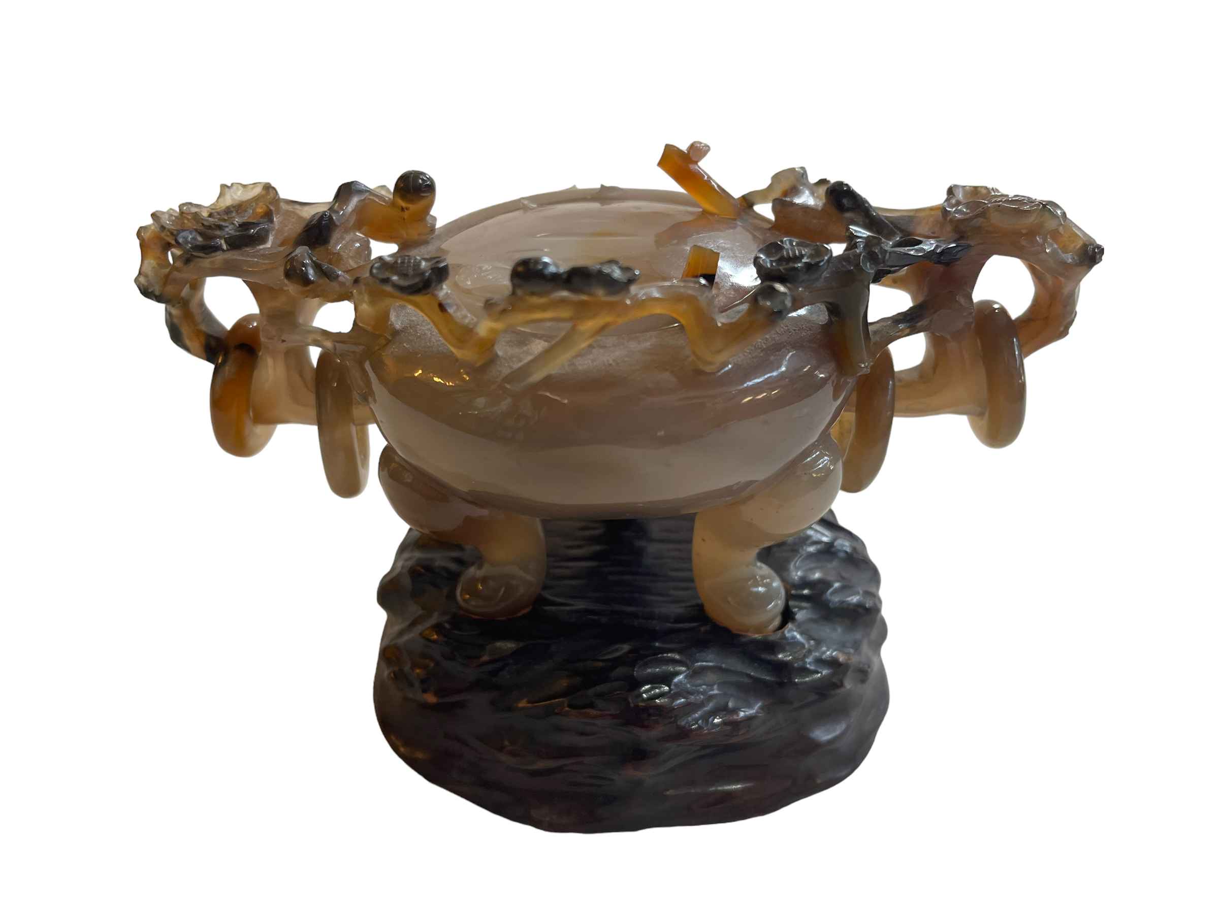Chinese hardstone censor with lid on carved hardwood stand. - Image 2 of 2