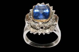 Super quality sapphire and diamond cluster ring,