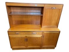 G Plan teak cocktail wall unit, 137cm by 138.5cm by 45cm.