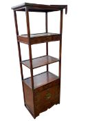 Chinese cabinet, having three open compartments, six drawers and two cupboard doors,