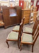 1920s/30s oak bureau centre cabinet and set of four mahogany cabriole leg dining chairs.