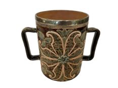 Doulton Lambeth loving cup by Frank A Buller, 16.5cm.