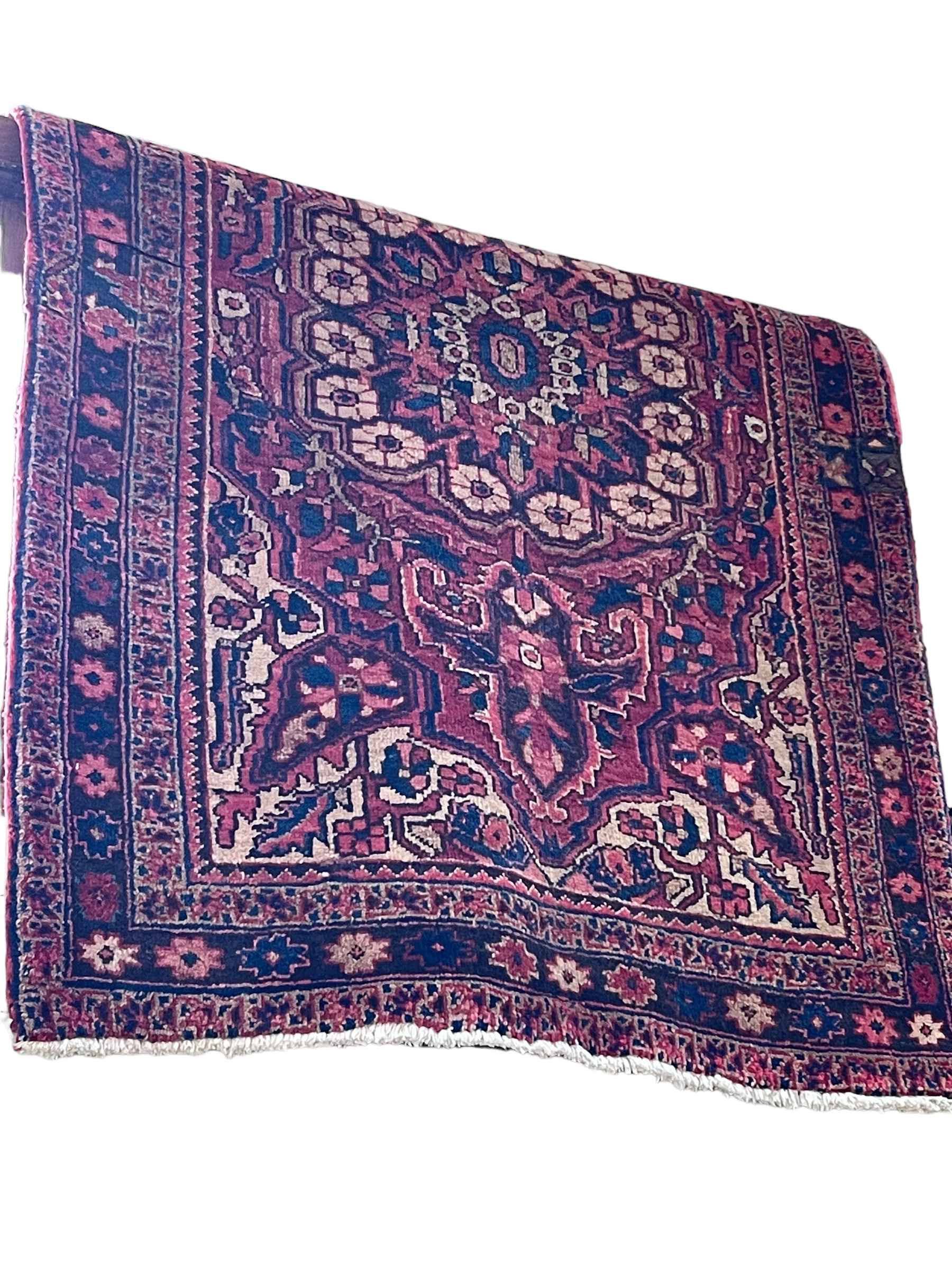 Mid Century hand knotted Persian Heriz carpet 3.40 by 1.22.