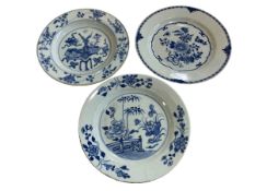 Three antique Chinese blue and white plates.